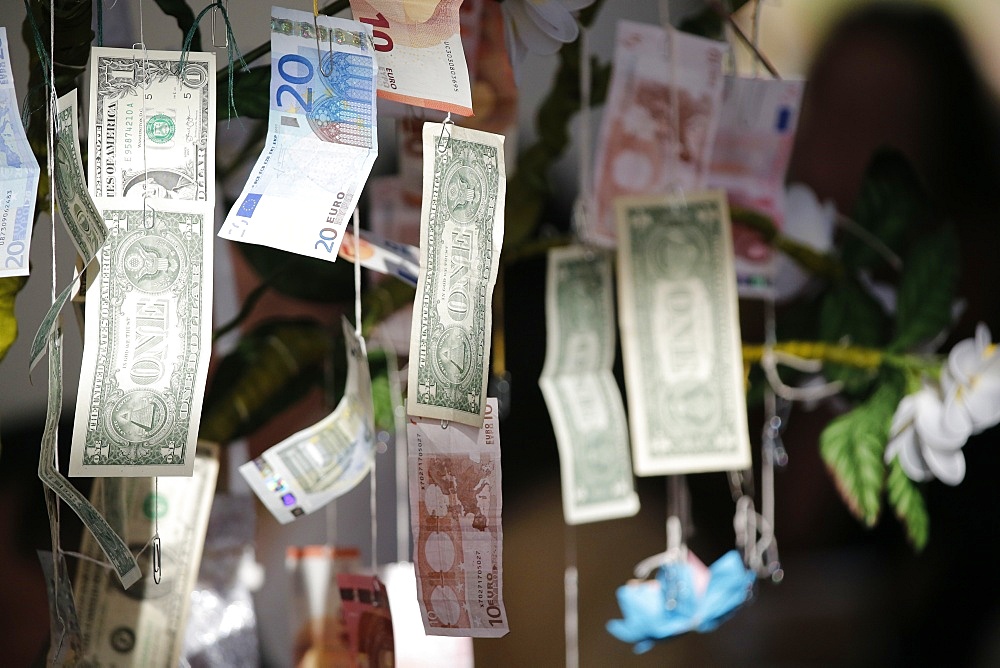 Offerings on a tree, Wat Velouvanaram, Bussy St. George, Seine et Marne, France, Europe