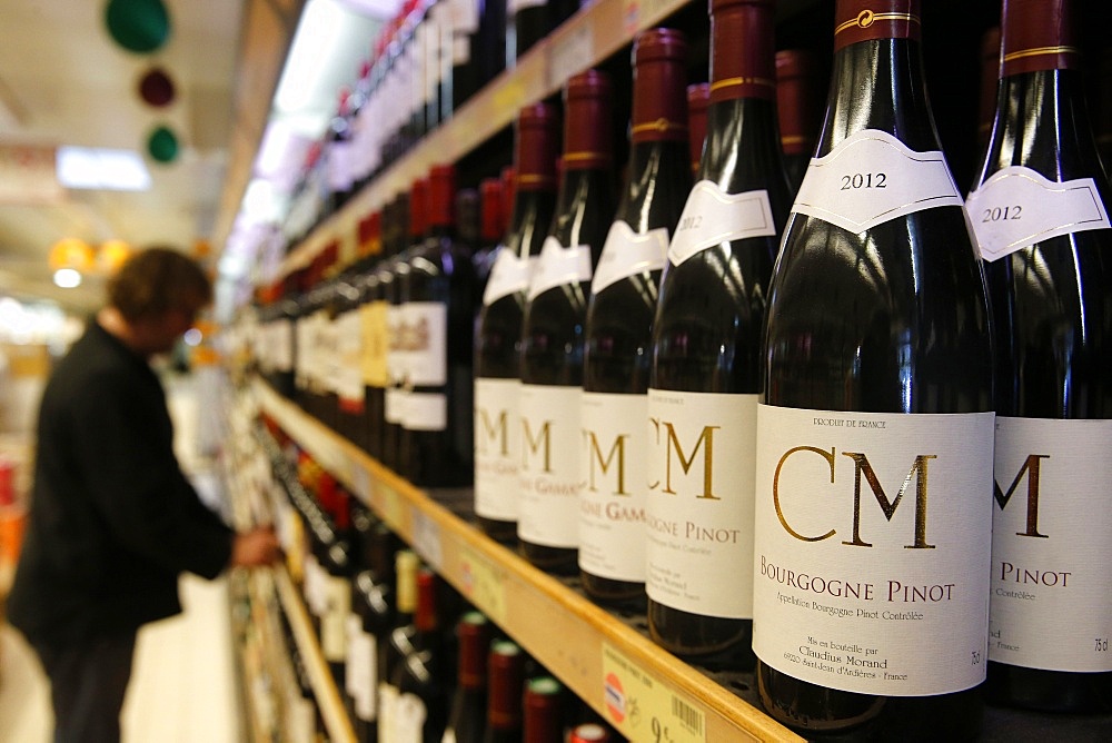 Wine section, Supermarket, Levallois-Perret, Ile de France, France, Europe