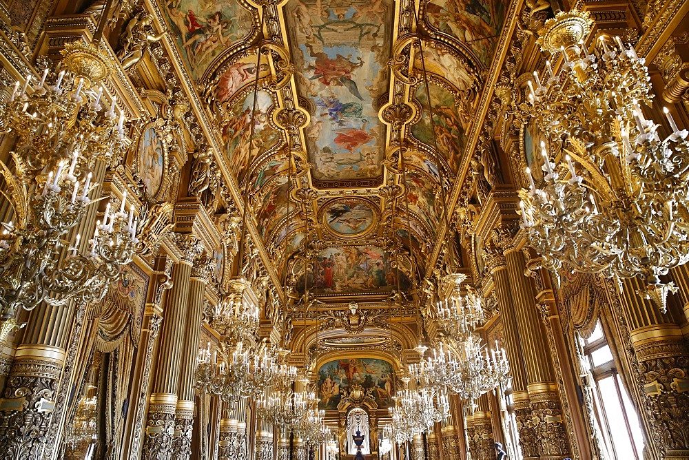 Celling of the Grand Foyer, Paris Opera, Palais Garnier, Paris, France, Europe