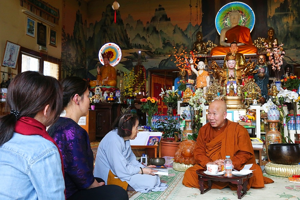 Learning Buddhism with a monk, Tu An Buddhist temple, Saint-Pierre-en-Faucigny, Haute-Savoie, France, Europe