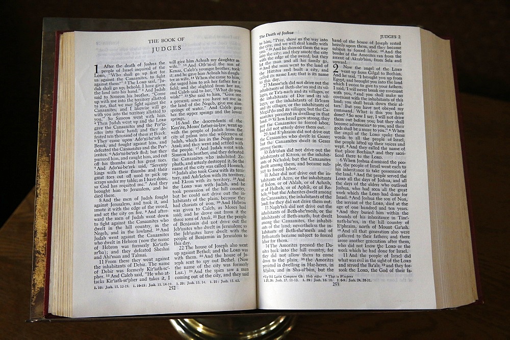 Open Bible in Wesley Memorial Methodist Church, Oxford, Oxfordshire, England, United Kingdom, Europe