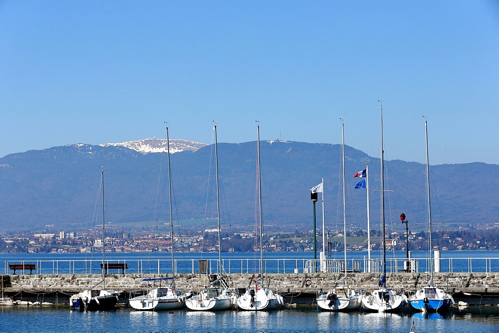 Sailboat marina, Nernier on Lake Geneva, Haute-Savoie, France, Europe