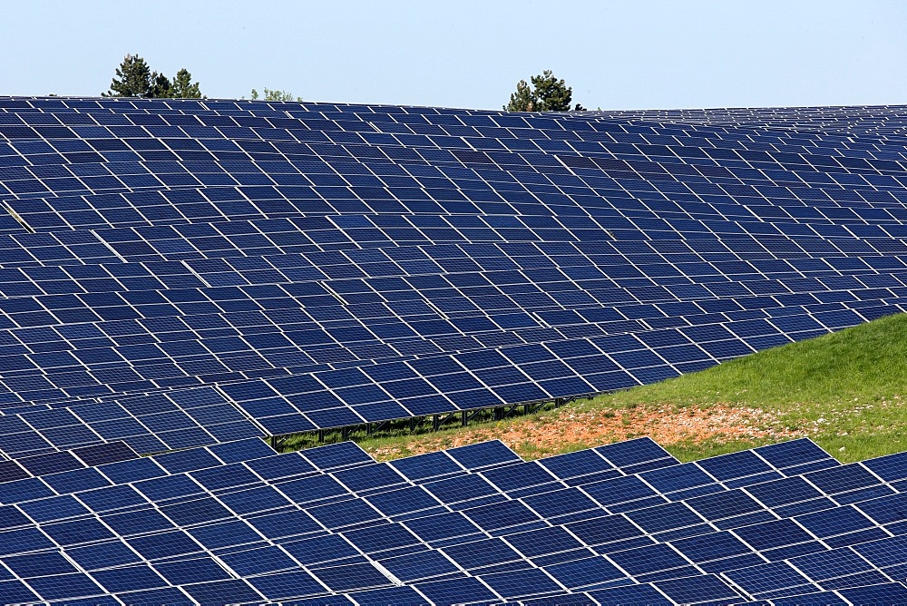 Solar farm, Photovoltaic power plant, Alpes-de-Haute-Provence, France, Europe