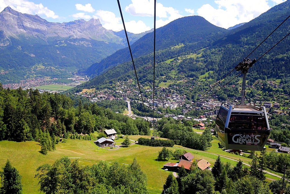 Gondola in Saint-Gervais-les-Bains in summer, Haute Savoie, France, Europe