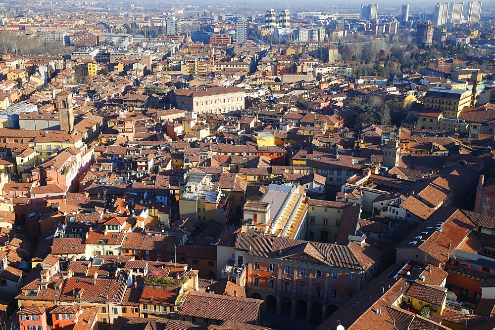 Bologna city seen from Asinelli tower, Bologna, Emilia-Romagna, Italy, Europe