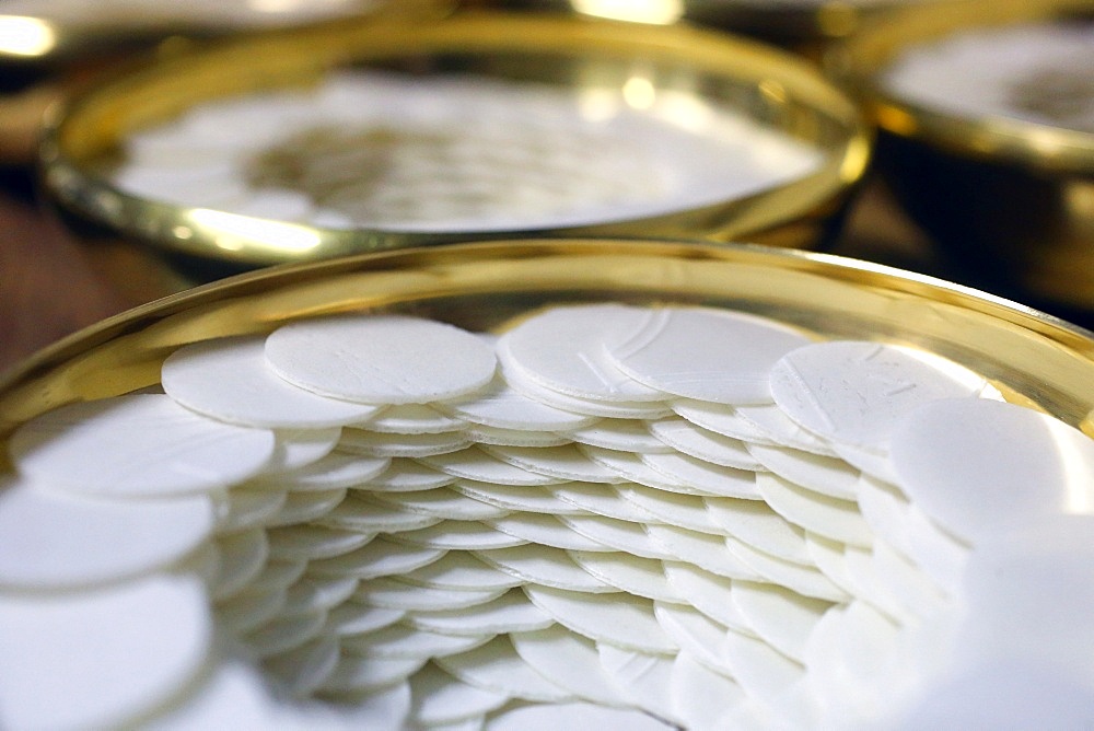 Roman Catholic unleavened wafers for the Holy Communion, Sanctuary-Shrine of Jean-Marie Vianney (the Cure d'Ars), Ars-sur-Fromans, Ain, France, Europe