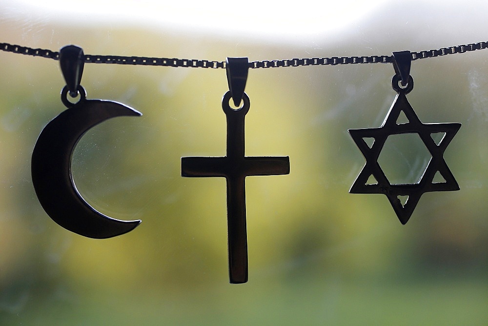 Symbols of Islam, Christianity and Judaism, Eure, France, Europe