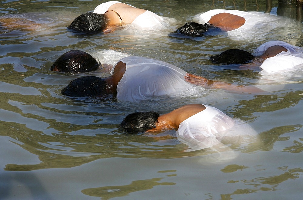 Christian pilgrims in Jordan River, Yardenit, Israel, Middle East