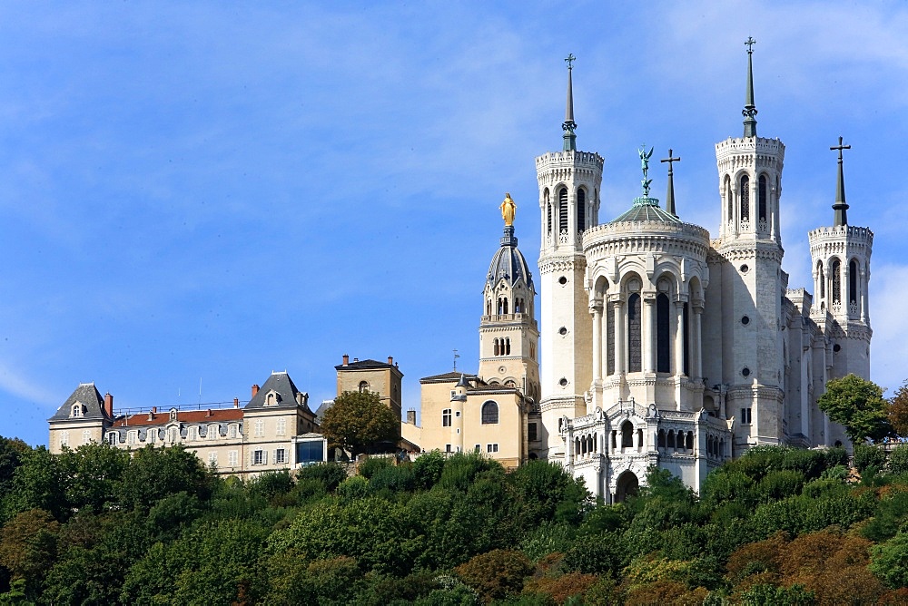 Basilica of Notre-Dame de Fourviere with its four crenellated octagonal towers, Lyon, France, Europe