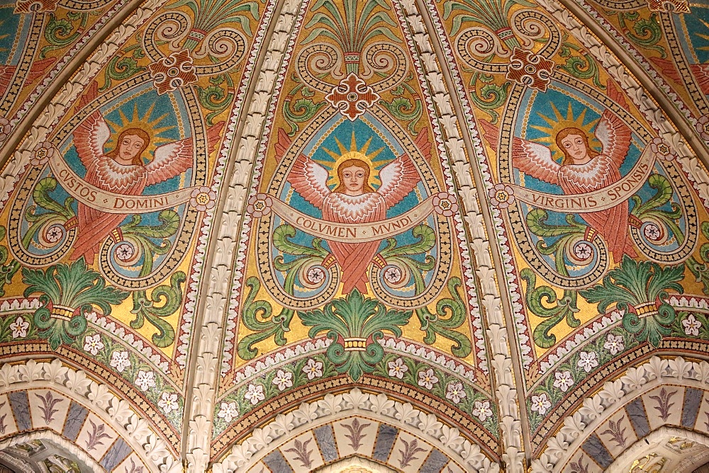 The vault of the choir decorated with mosaics representing the Beatitudes, Crypt, Basilica of Notre-Dame de Fourviere, Lyon, France, Europe