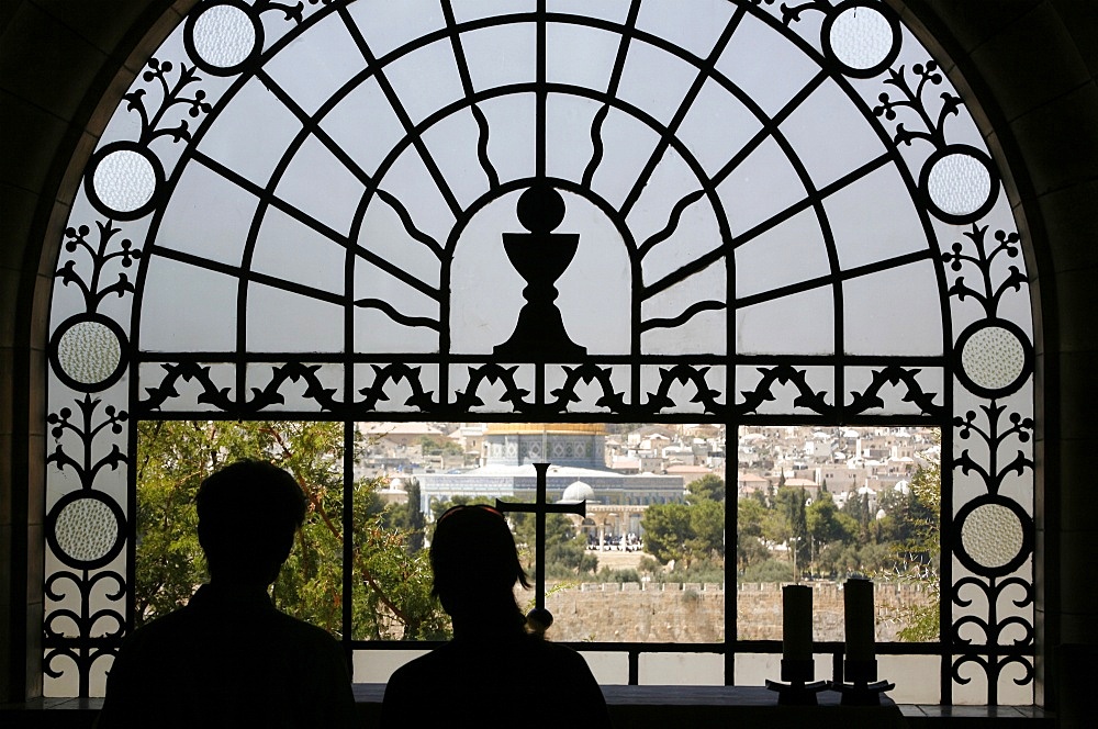 Couple in Dominus Flevit church, Jerusalem, Israel, Middle East