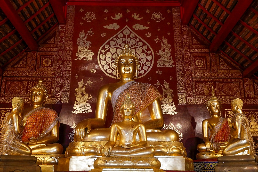 Buddha and disciple statues in Wat Pan Ping, Chiang Mai, Thailand, Southeast Asia, Asia