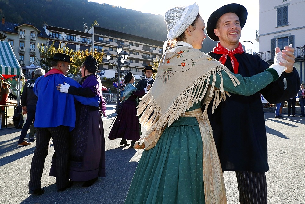 Savoyard folk dance with the cast of Chamochire, the agriculture fair (Comice Agricole) of Saint-Gervais-les-Bains, Haute Savoie, France, Europe