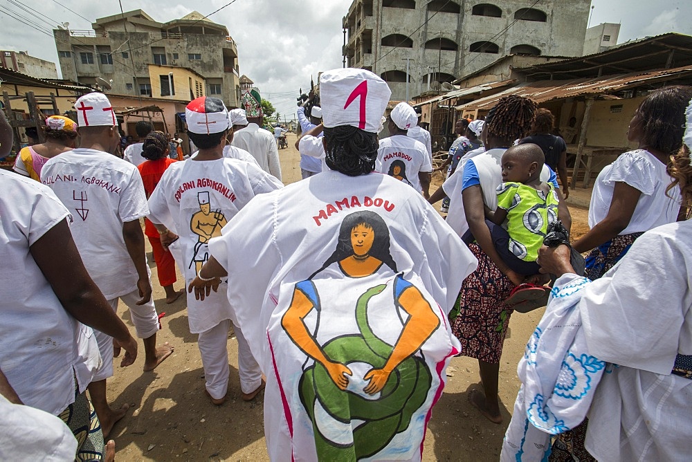 Voodoo cult procession, Cotonou, Benin, West Africa, Africa