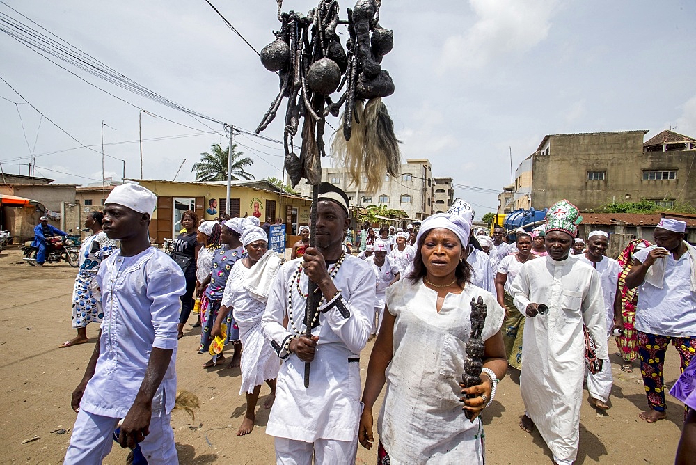 Voodoo cult procession in Cotonou, Benin, West Africa, Africa