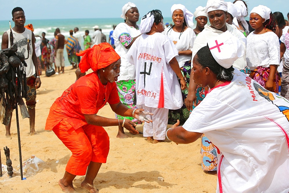 Voodoo cult on a beach in Cotonou, Benin, West Africa, Africa