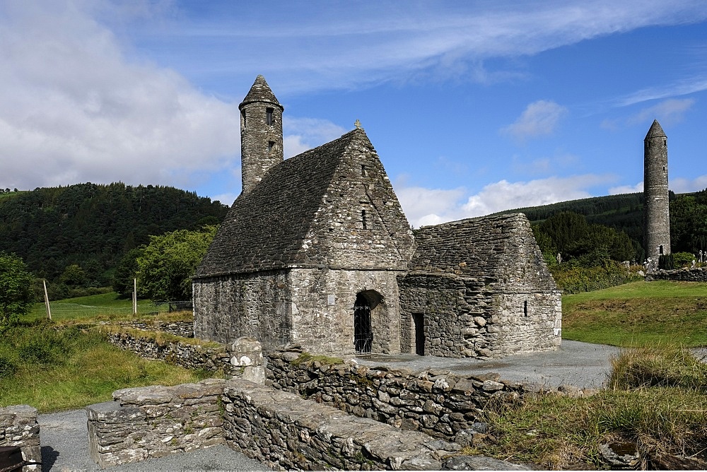 St. Kevin's Church (St. Kevin's Kitchen), a nave-and-chancel church of the 12th century, Glendalough, County Wicklow, Leinster, Republic of Ireland, Europe