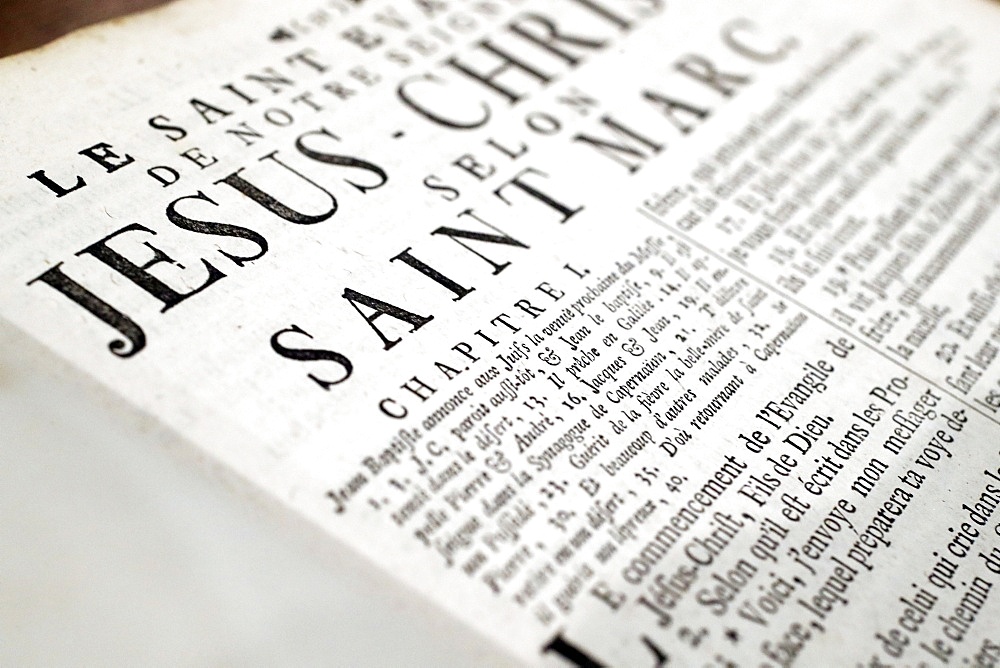 The Gospel of St. Mark, old Holy Bible, Strasbourg, France, Europe