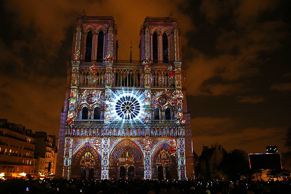 Sound and Light show at Notre Dame de Paris Cathedral, UNESCO World Heritage Site, Paris, France, Europe