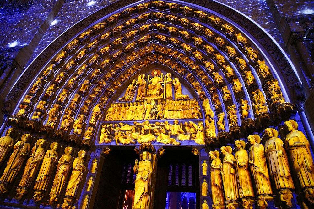 Sound and Light show at Notre Dame de Paris Cathedral, UNESCO World Heritage Site, Paris, France, Europe