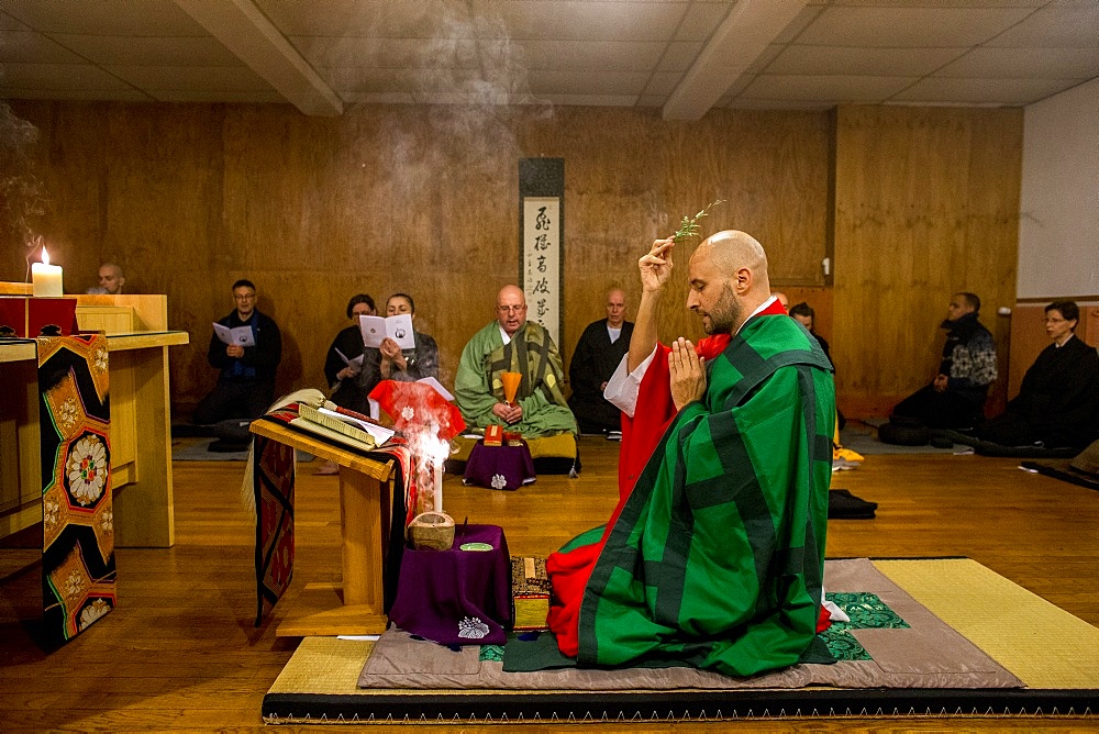 Kito ceremony during a Zen sesshin (retreat) in Lanau, Cantal, France, Europe