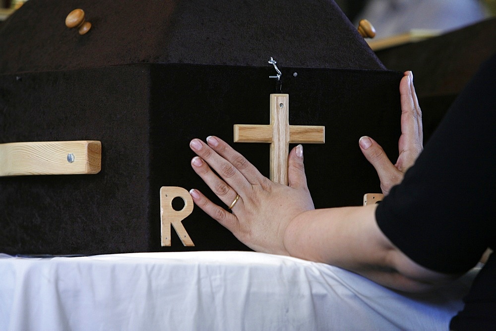 Palestinian funeral in a Nazareth Melkite church, Nazareth, Galilee, Israel, Middle East