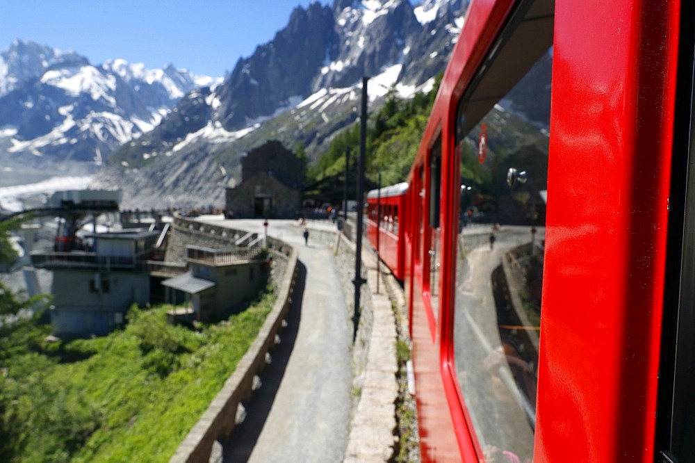 Mont-Blanc massif in the French Alps, the Montenvers Railway from Chamonix to the Mer de Glace glacier, Haute Savoie, France, Europe