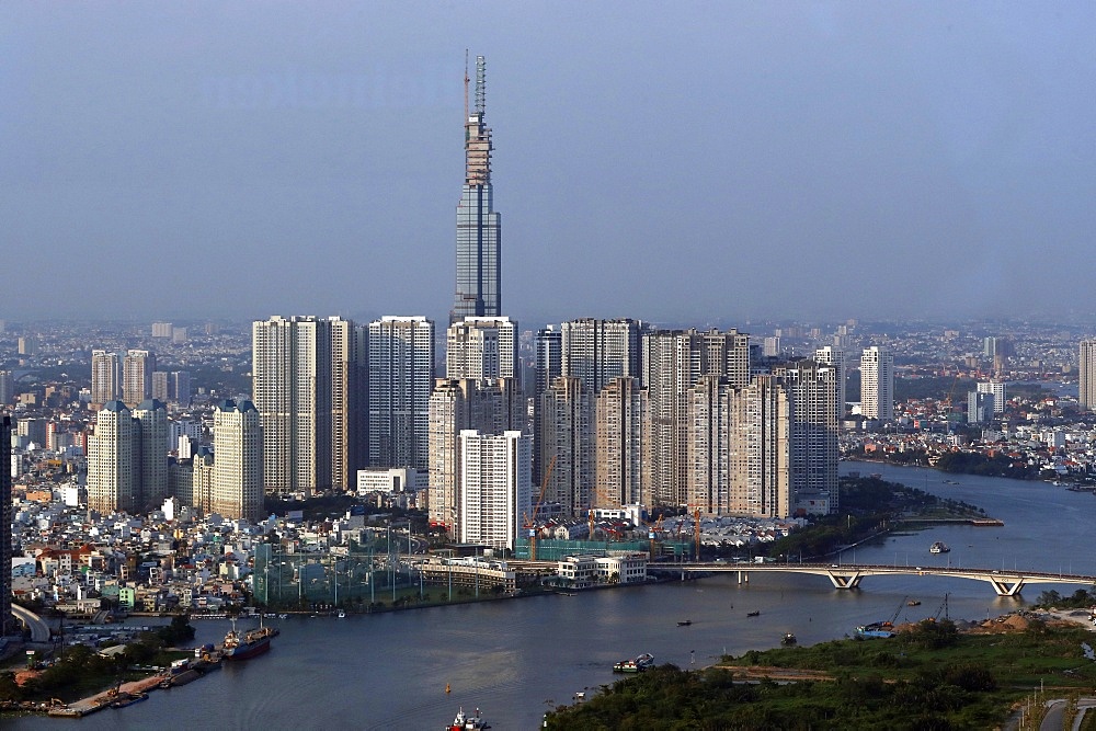 Saigon River and cityscape of Ho Chin Minh City, Vietnam, Indochina, Southeast Asia, Asia