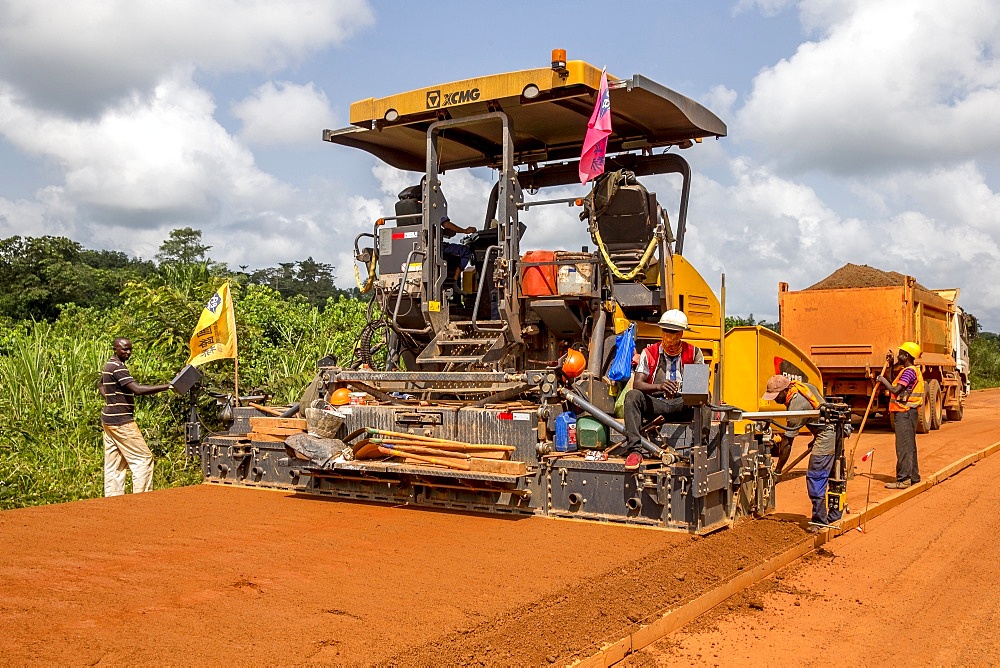 Road building engineered by a Chinese company near Agboville, Ivory Coast, West Africa, Africa