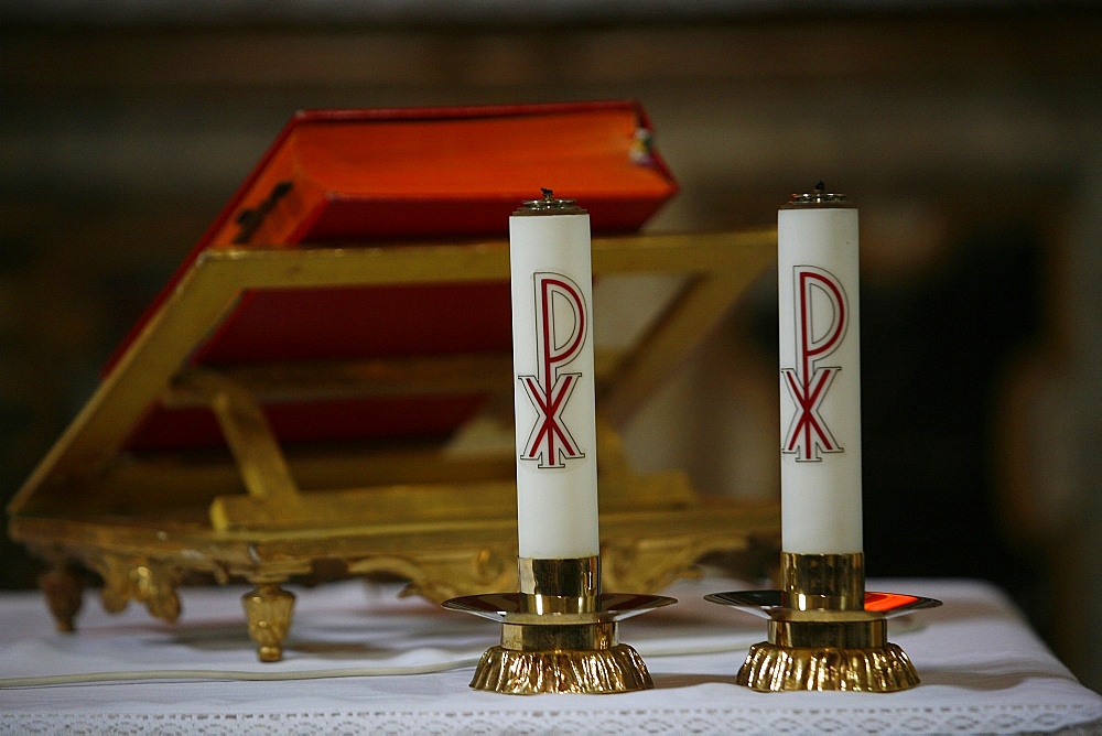 Altar candles, Siena, Tuscany, Italy, Europe