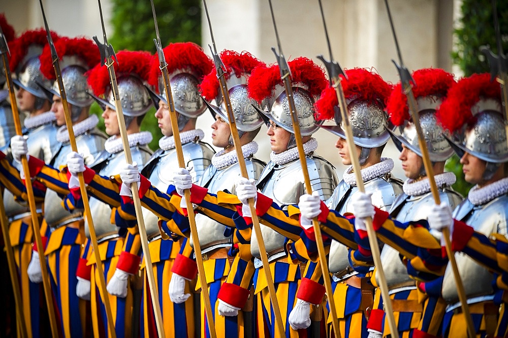 Annual swearing-in ceremony for the new papal Swiss Guards, Vatican City, Rome, Lazio, Italy, Europe