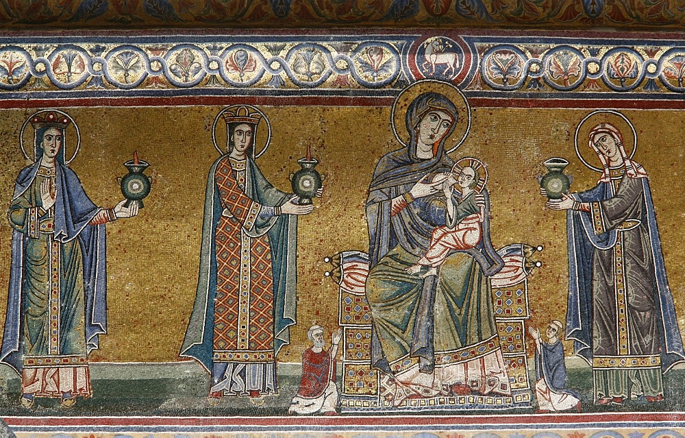 Mosaic of Virgin and child in Santa Maria in Trastevere church, Rome, Lazio, Italy, Europe