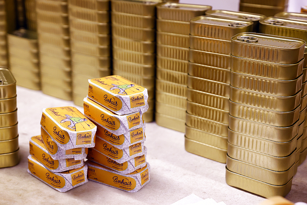 Tins of sardines, Pinhais, one of the oldest canned fish industry, Matosinhos. Tins of sardines, Portugal, Europe