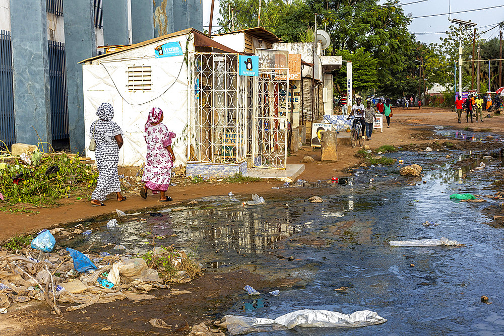 Flooded street in Kaolack, Senegal, West Africa, Africa