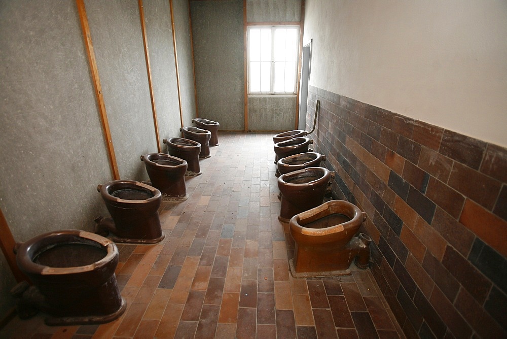 Toilets at Dachau concentration camp, Dachau, Bavaria, Germany, Europe