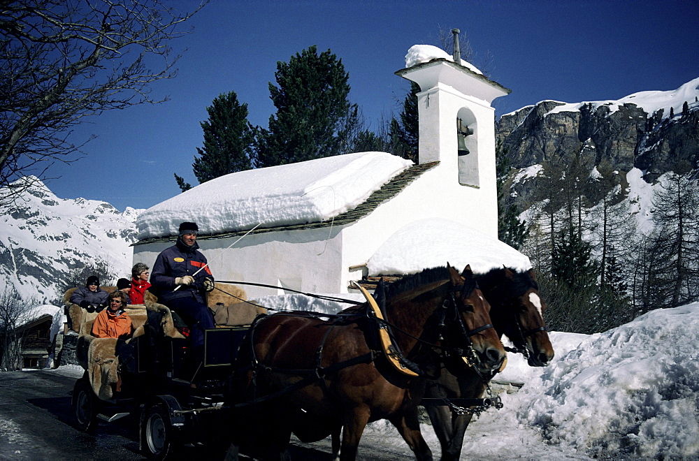 Private cars are not allowed in Val Fex, Engadine, Switzerland, Europe