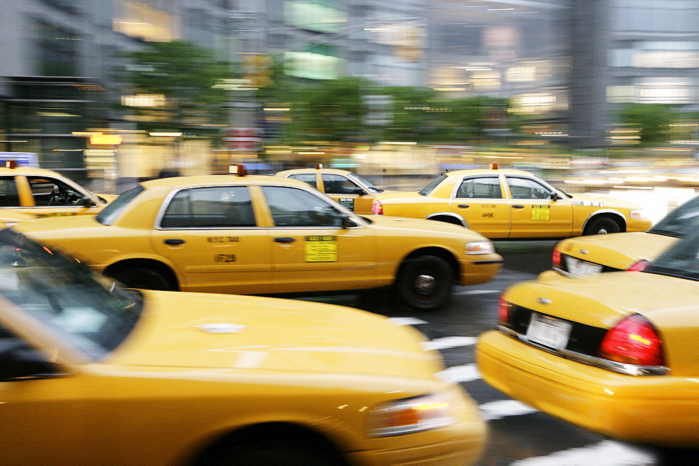 Moving New York taxis, Manhattan, New York, United States of America, North America