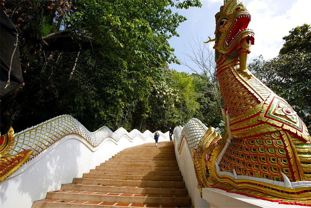 The entrance to the temple of Doi Tung, in the middle of the Golden Triangle, Thailand, Southeast Asia, Asia