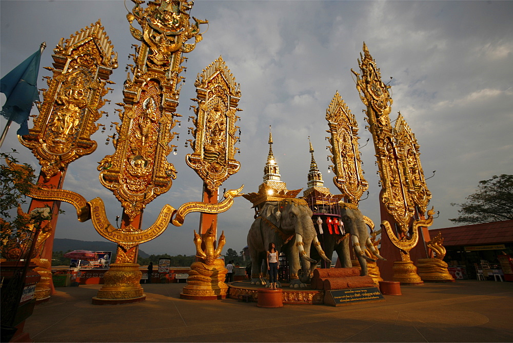 The entrance of the great Sop Ruak temple, on the Mekong River, near the border with Laos and Burma, Thailand, Southeast Asia, Asia