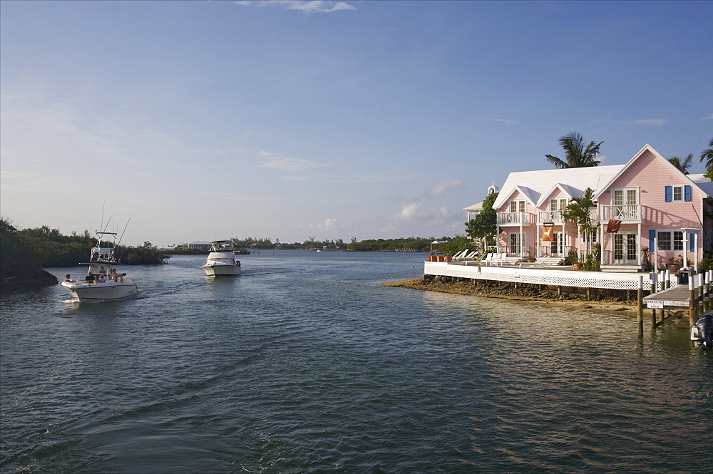 Boats entering Marsh Harbour on Great Abaco Island, Bahamas, West Indies, Caribbean, Central America