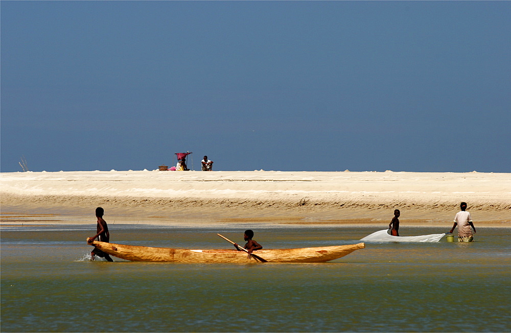 On the beach of Morondava, a boat of Vezo fishermen, Madagascar, Africa