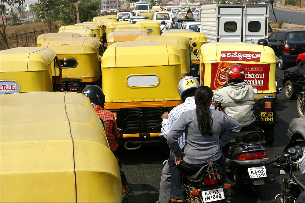 A traffic jam in Bangalore, Karnataka, India, Asia