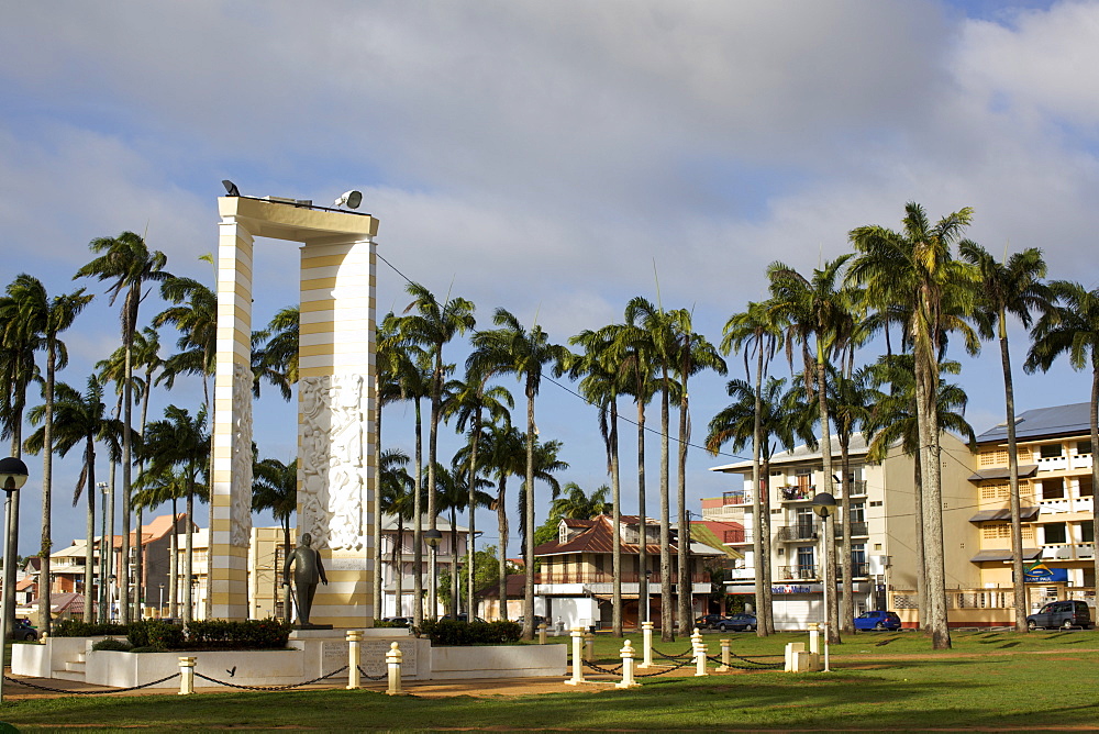 The Place des Palmistes and the statue of Felix Eboue, Cayenne, French Guiana, South America