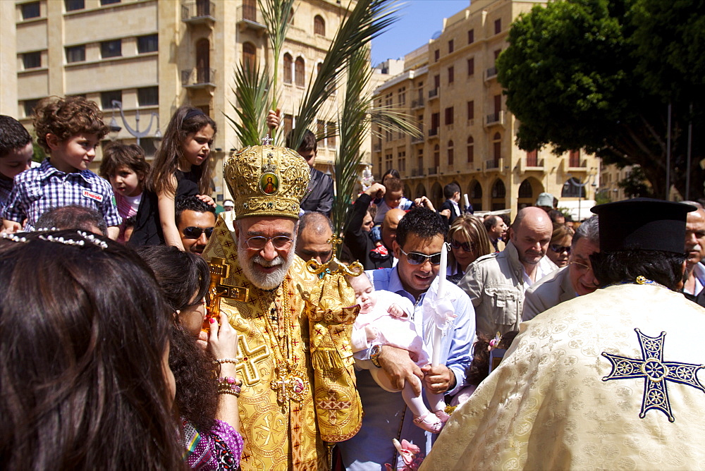 Orthodox procession on Palm Sunday in the Solidere quarter, Beirut, Lebanon, Middle East