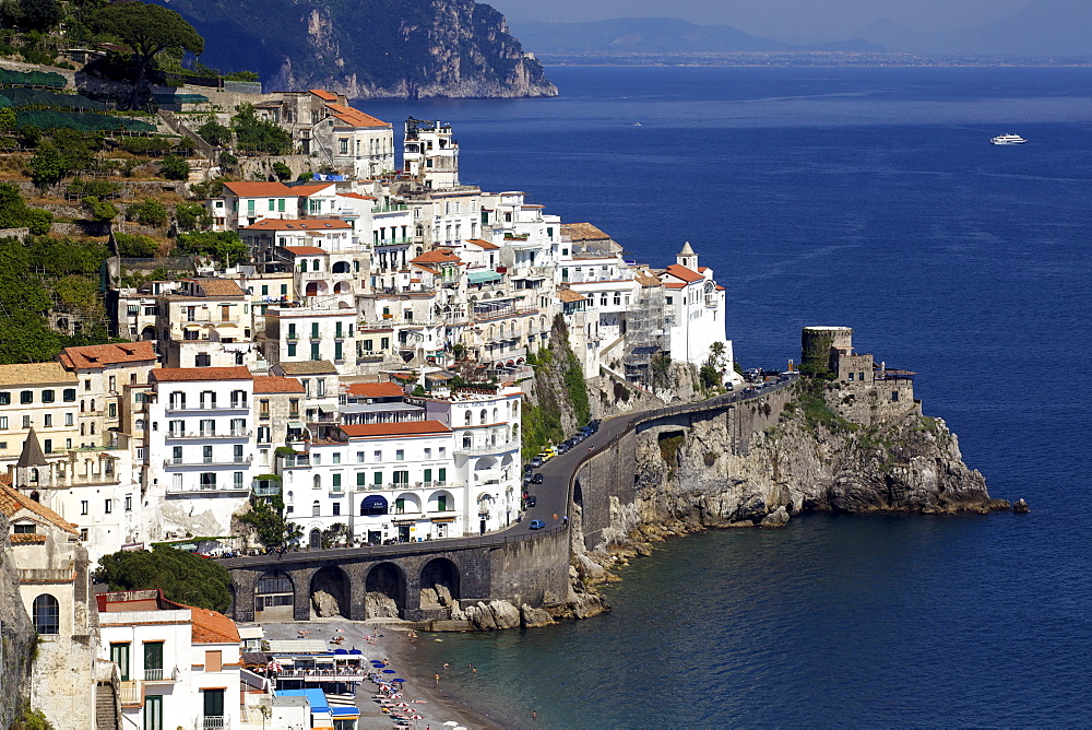 View of Amalfi from the coast, Amalfi Coast, UNESCO World Heritage Site, Campania, Italy, Europe