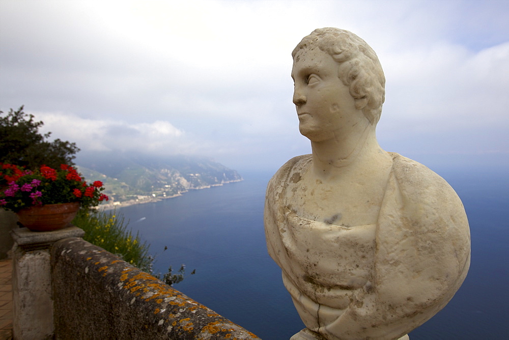 View from the Terrace of Infinity, in the gardens of the Villa Cimbrone, Ravello, Amalfi Coast, UNESCO World Heritage Site, Campania, Italy, Europe