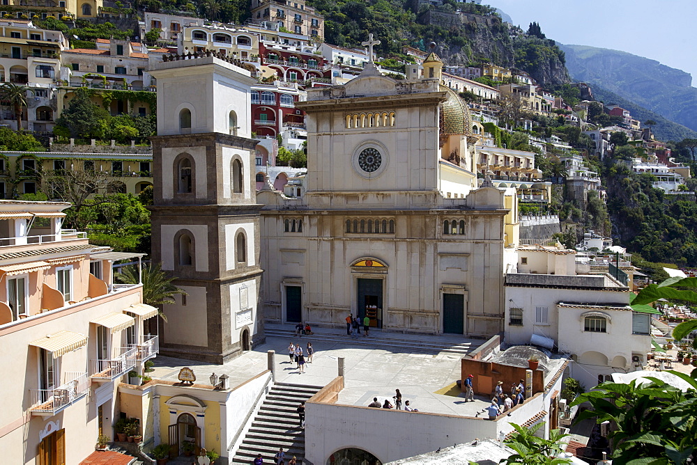 Over over Santa-Maria church in Positano, Costiera Amalfitana, UNESCO World Heritage Site, Campania, Italy, Europe