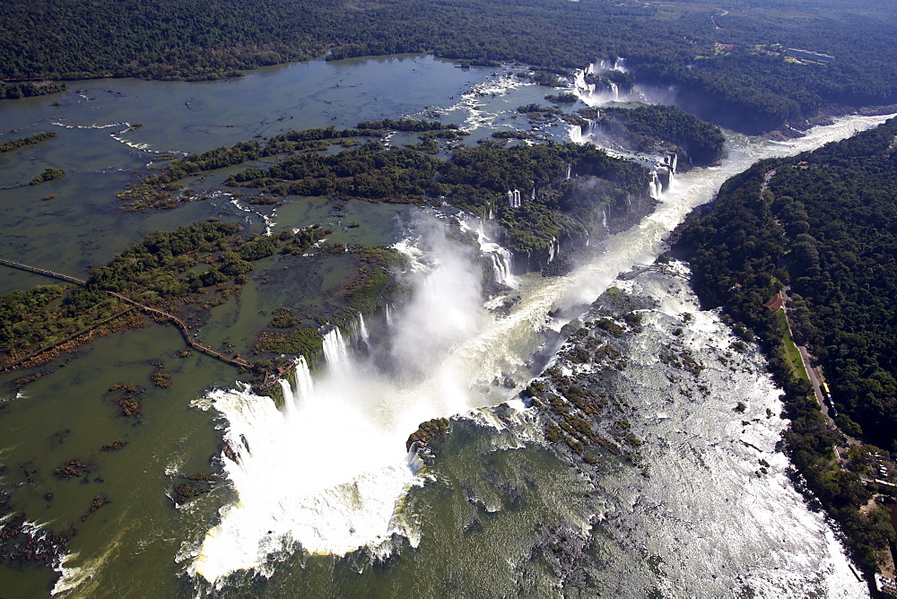 View of the Iguassu Falls from a helicopter, UNESCO World Heritage Site, Brazil, South America