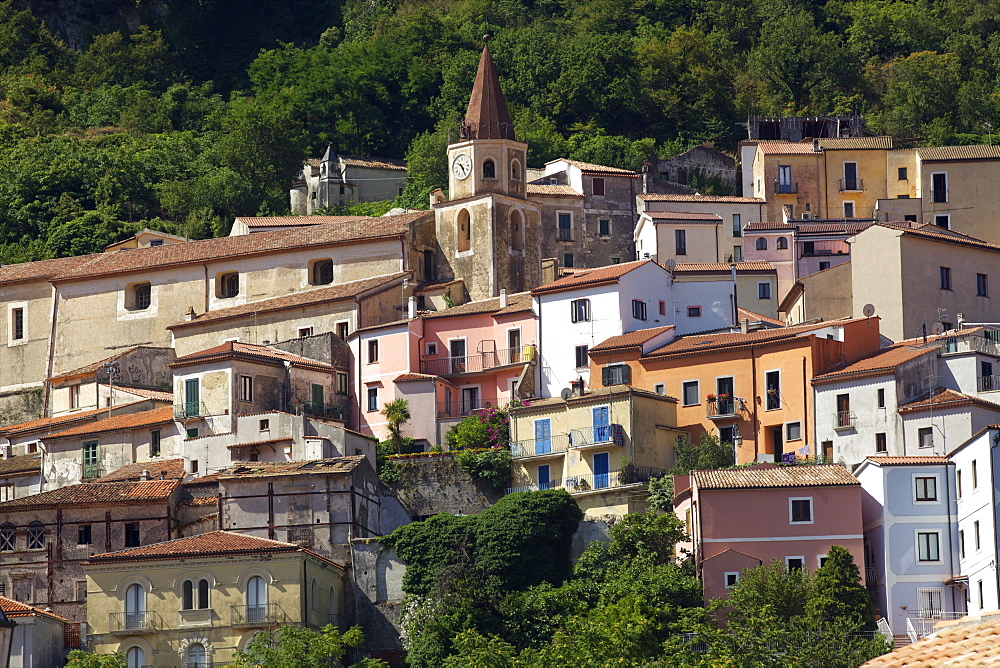 The small town of Maratea, on the Tyrrhenian Sea, Basilicata, Italy, Europe