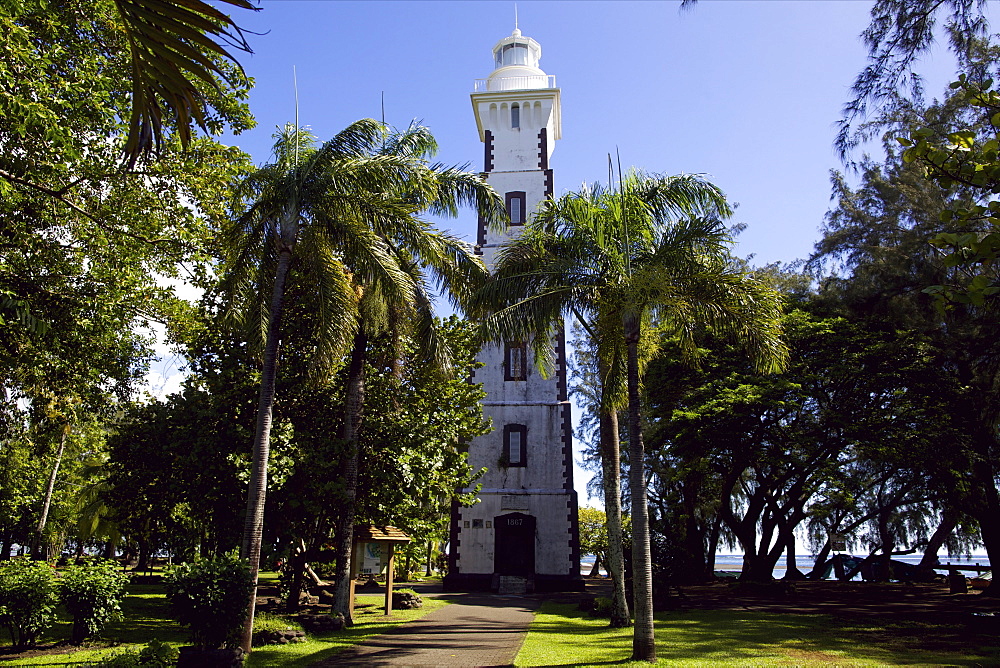 A lighthouse on the east coast of Tahiti island, Society Islands, French Polynesia, Pacific Islands, Pacific